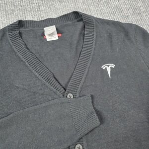 Tesla Cardigan‎ Sweater Mens Medium Black Button Up Knit Logo Corporate Pullover